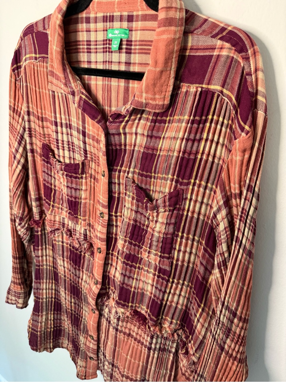 dip Plaid Button-Down Shirt in Orange and Burgundy - Picture 2 of 6